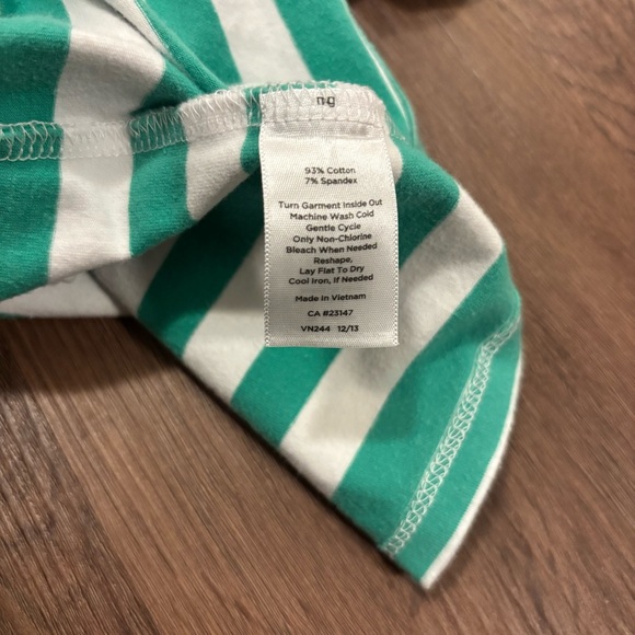 Talbots White & Green Striped Tee with Beaded Necklace Trim - Picture 7 of 7